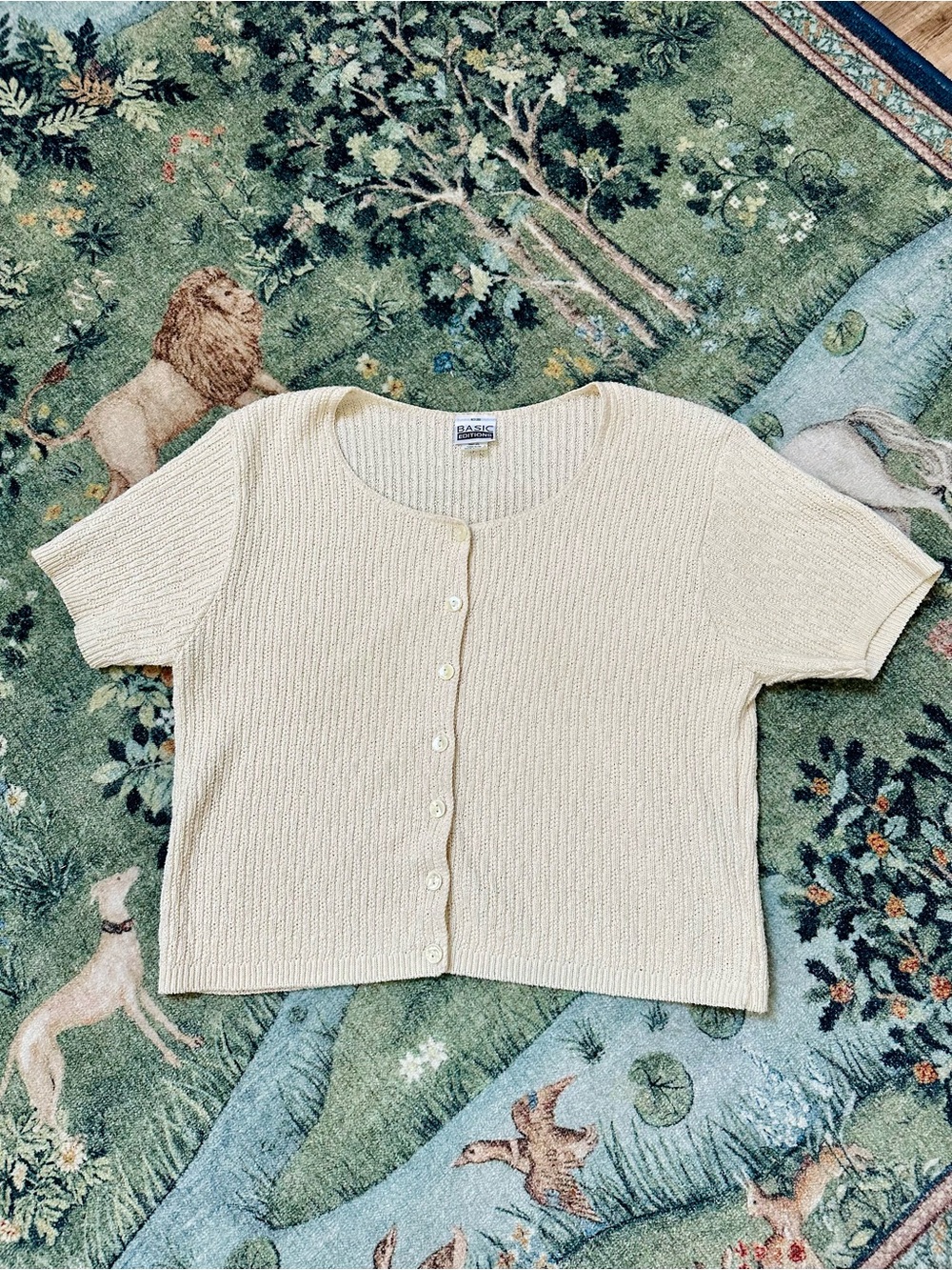 Basic Editions Cotton Vintage Sweater Short Sleeve Coastal 90s Mom